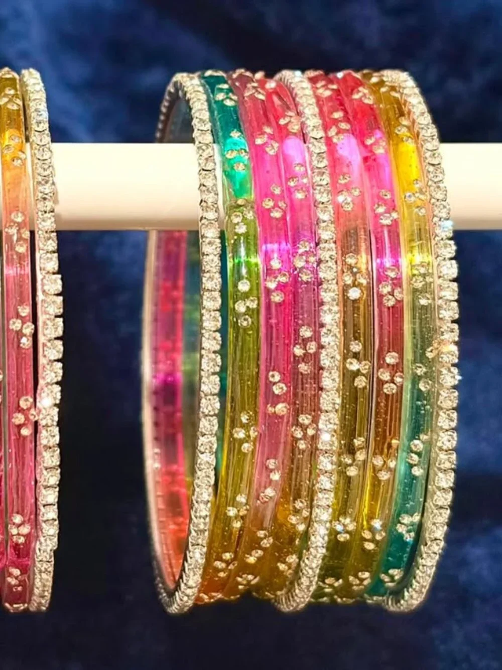Vibrant Crystal Rhinestone Bangle Pair, Stackable Multi-Color Gemstone Bracelet